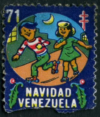 Venezuela (Vinhetas) - 1971 - Vineta Antituberculosis Navidad Criancas em Patins - Sem Valor