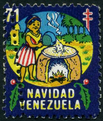 Venezuela (Vinhetas) - 1971 - Vineta Antituberculosis Navidad Mulher a Preparar Hallacas - Sem Valor
