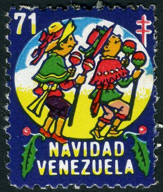 Venezuela (Vinhetas) - 1971 - Vineta Antituberculosis Navidad Criancas com Maracas - Sem Valor