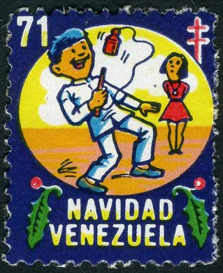 Venezuela (Vinhetas) - 1971 - Vineta Antituberculosis Navidad Tocador de Cuatro - Sem Valor