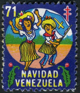 Venezuela (Vinhetas) - 1971 - Vineta Antituberculosis Navidad Criancas com Bandeira - Sem Valor