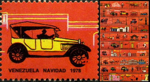 Venezuela (Vinhetas) - 1978 - Vineta Antituberculosis Caracas Antigua Automovel Amarelo - Sem Valor