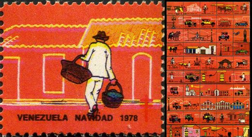 Venezuela (Vinhetas) - 1978 - Vineta Antituberculosis Caracas Antigua Vendedor com Cestos - Sem Valor