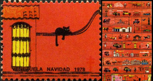 Venezuela (Vinhetas) - 1978 - Vineta Antituberculosis Caracas Antigua Gato no Fio - Sem Valor