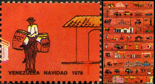 Venezuela (Vinhetas) - 1978 - Vineta Antituberculosis Caracas Antigua Vendedor com Burro - Sem Valor