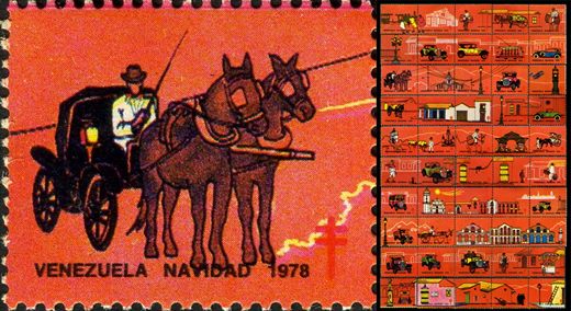 Venezuela (Vinhetas) - 1978 - Vineta Antituberculosis Caracas Antigua Diligencia Dois Cavalos - Sem Valor