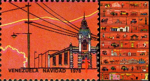 Venezuela (Vinhetas) - 1978 - Vineta Antituberculosis Caracas Antigua Igreja Fios Eletricos - Sem Valor