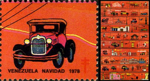 Venezuela (Vinhetas) - 1978 - Vineta Antituberculosis Caracas Antigua Automovel Vermelho - Sem Valor