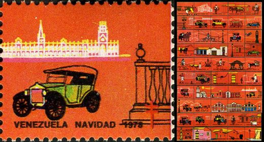 Venezuela (Vinhetas) - 1978 - Vineta Antituberculosis Caracas Antigua Automovel Verde Neoclassico - Sem Valor