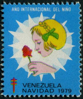 Venezuela (Vinhetas) - 1979 - Vineta Antituberculosis Ano Internacional del Nino Menina com Rosa - Sem Valor