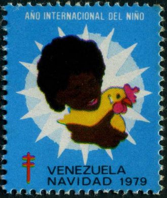 Venezuela (Vinhetas) - 1979 - Vineta Antituberculosis Ano Internacional del Nino Crianca com Pato - Sem Valor