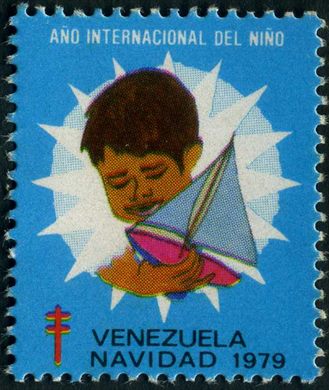 Venezuela (Vinhetas) - 1979 - Vineta Antituberculosis Ano Internacional del Nino Menino com Barco - Sem Valor