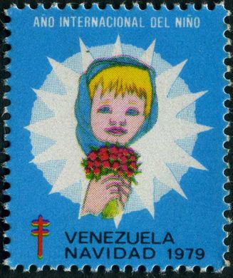 Venezuela (Vinhetas) - 1979 - Vineta Antituberculosis Ano Internacional del Nino Menina com Flores - Sem Valor