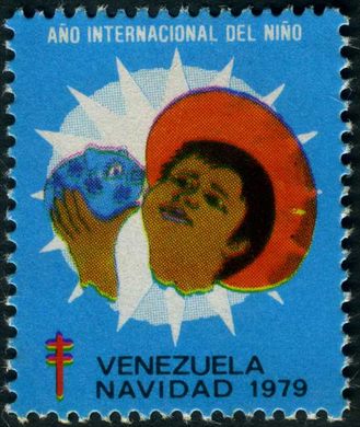 Venezuela (Vinhetas) - 1979 - Vineta Antituberculosis Ano Internacional del Nino Crianca com Globo - Sem Valor