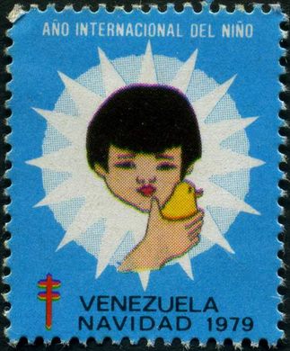 Venezuela (Vinhetas) - 1979 - Vineta Antituberculosis Ano Internacional del Nino Crianca com Patinho - Sem Valor