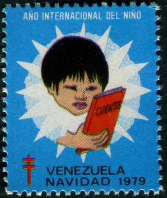 Venezuela (Vinhetas) - 1979 - Vineta Antituberculosis Ano Internacional del Nino Crianca a Ler Cuento - Sem Valor
