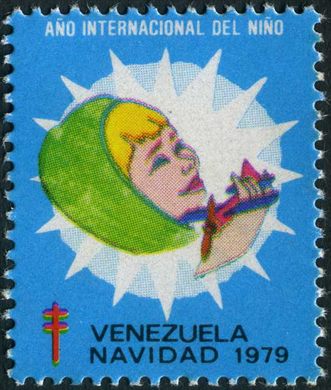 Venezuela (Vinhetas) - 1979 - Vineta Antituberculosis Ano Internacional del Nino Bebe com Chocalho - Sem Valor