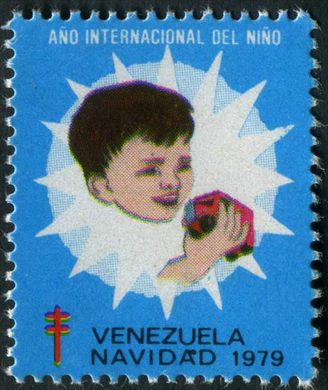 Venezuela (Vinhetas) - 1979 - Vineta Antituberculosis Ano Internacional del Nino Menino com Carrinho - Sem Valor