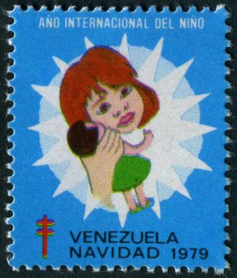 Venezuela (Vinhetas) - 1979 - Vineta Antituberculosis Ano Internacional del Nino Menina com Boneca - Sem Valor