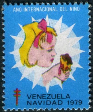 Venezuela (Vinhetas) - 1979 - Vineta Antituberculosis Ano Internacional del Nino Menina Laco Rosa - Sem Valor