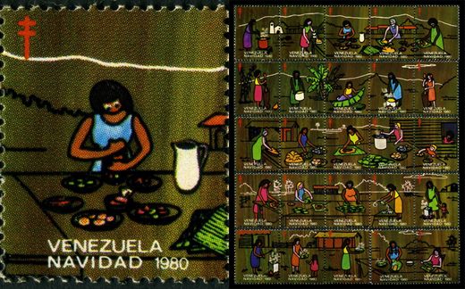 Venezuela (Vinhetas) - 1980 - Vineta Antituberculosis Mulher a Cozinhar junto a Balaustrada - Sem Valor