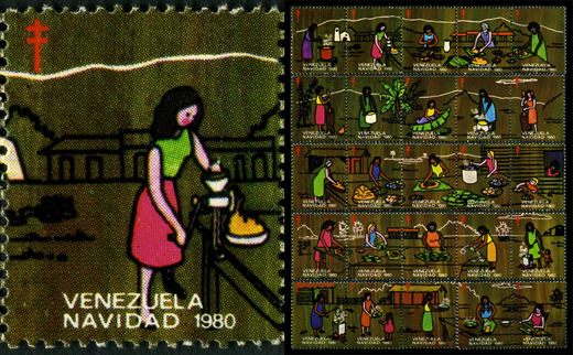 Venezuela (Vinhetas) - 1980 - Vineta Antituberculosis Mulher a Preparar Comida em Mesa - Sem Valor