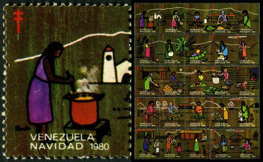 Venezuela (Vinhetas) - 1980 - Vineta Antituberculosis Mulher a Cozinhar junto a Rio - Sem Valor