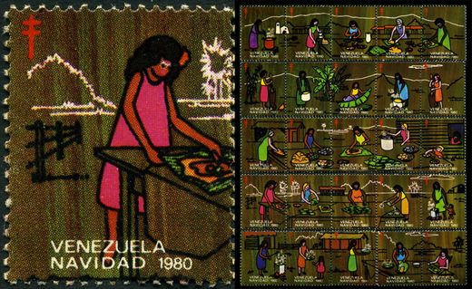 Venezuela (Vinhetas) - 1980 - Vineta Antituberculosis Navidad Sirviendo Cafe - Sem Valor