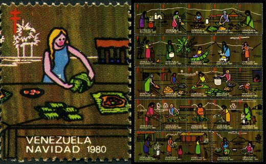 Venezuela (Vinhetas) - 1980 - Vineta Antituberculosis Navidad Amasando Harina - Sem Valor