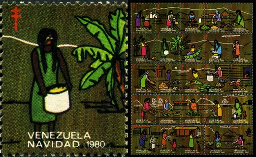 Venezuela (Vinhetas) - 1980 - Vineta Antituberculosis Navidad Cargando Olla Maiz - Sem Valor