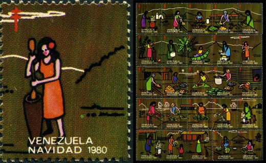 Venezuela (Vinhetas) - 1980 - Vineta Antituberculosis Navidad Cortando Hojas Platano - Sem Valor