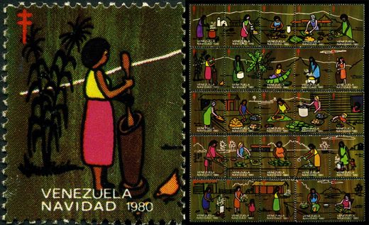 Venezuela (Vinhetas) - 1980 - Vineta Antituberculosis Navidad Cocinando Maiz - Sem Valor