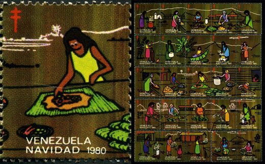 Venezuela (Vinhetas) - 1980 - Vineta Antituberculosis Navidad Preparando Pescado - Sem Valor