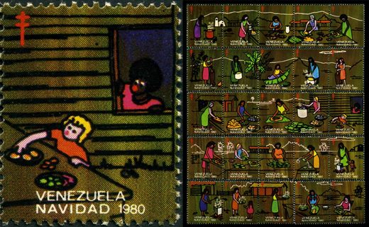 Venezuela (Vinhetas) - 1980 - Vineta Antituberculosis Navidad Picando Guiso - Sem Valor