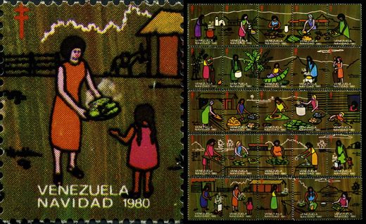 Venezuela (Vinhetas) - 1980 - Vineta Antituberculosis Navidad Amarrando Hallacas - Sem Valor