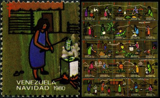 Venezuela (Vinhetas) - 1980 - Vineta Antituberculosis Navidad Mujer y Nina con Cesta - Sem Valor
