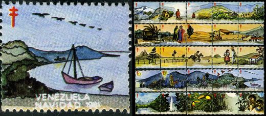 Venezuela (Vinhetas) - 1981 - Vineta Antituberculosis Navidad Velero en la Bahia - Sem Valor