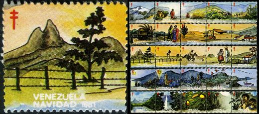 Venezuela (Vinhetas) - 1981 - Vineta Antituberculosis Navidad Cerro con Arboles - Sem Valor