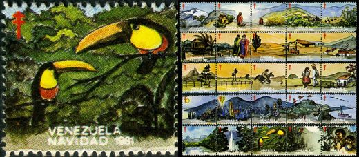 Venezuela (Vinhetas) - 1981 - Vineta Antituberculosis Navidad Tucanes en la Selva - Sem Valor