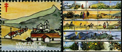 Venezuela (Vinhetas) - 1981 - Vineta Antituberculosis Navidad Pueblo Andino con Iglesia - Sem Valor