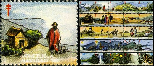 Venezuela (Vinhetas) - 1981 - Vineta Antituberculosis Navidad Campesino con Burros - Sem Valor