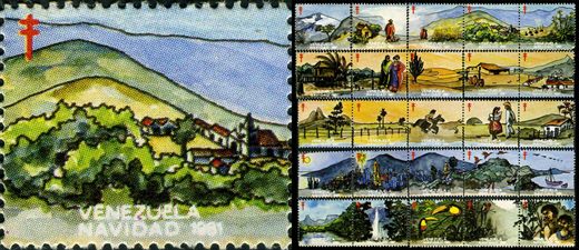 Venezuela (Vinhetas) - 1981 - Vineta Antituberculosis Navidad Pueblo en la Montana - Sem Valor
