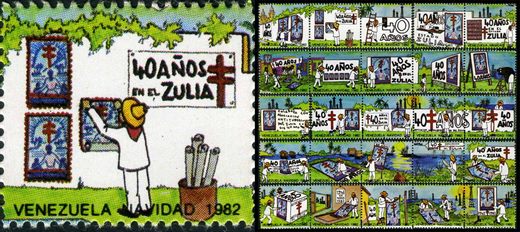 Venezuela (Vinhetas) - 1982 - Vineta Antituberculosis Navidad 40 Anos Zulia Pintor y Cartel - Sem Valor