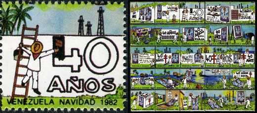 Venezuela (Vinhetas) - 1982 - Vineta Antituberculosis Navidad 40 Anos Zulia Pintor en Escada - Sem Valor