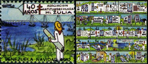 Venezuela (Vinhetas) - 1982 - Vineta Antituberculosis Navidad 40 Anos Zulia Pintor junto al Lago - Sem Valor