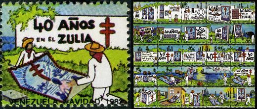 Venezuela (Vinhetas) - 1982 - Vineta Antituberculosis Navidad 40 Anos Zulia Pareja con Pancarta 1942 1982 - Sem Valor