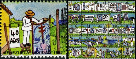 Venezuela (Vinhetas) - 1982 - Vineta Antituberculosis Navidad 40 Anos Zulia Pintor y Rio - Sem Valor