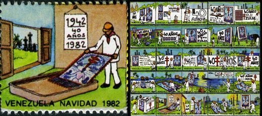 Venezuela (Vinhetas) - 1982 - Vineta Antituberculosis Navidad 40 Anos Zulia Pareja Tendiendo Cartel - Sem Valor