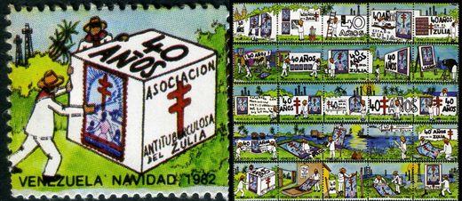 Venezuela (Vinhetas) - 1982 - Vineta Antituberculosis Navidad 40 Anos Zulia Pintor y Pozos Petroleo - Sem Valor