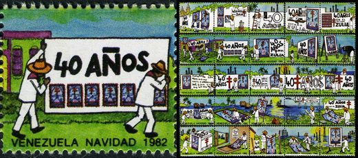 Venezuela (Vinhetas) - 1982 - Vineta Antituberculosis Navidad 40 Anos Zulia Pareja con Cinco Carteles - Sem Valor
